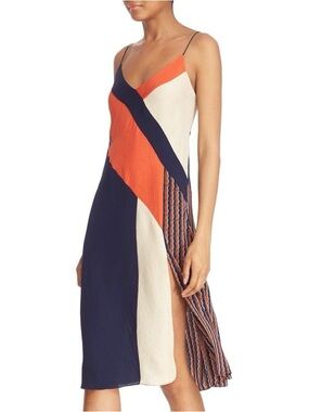 DIANE VON FURSTENBERG NWT Frederica Slip Dress Size 0 Blue Orange Abstract Silk